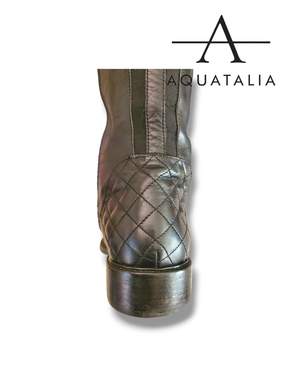 Aquatalia Geneva Calf Elastic Womens Black Leather Zipper Knee High Riding Boots - Picture 10 of 14